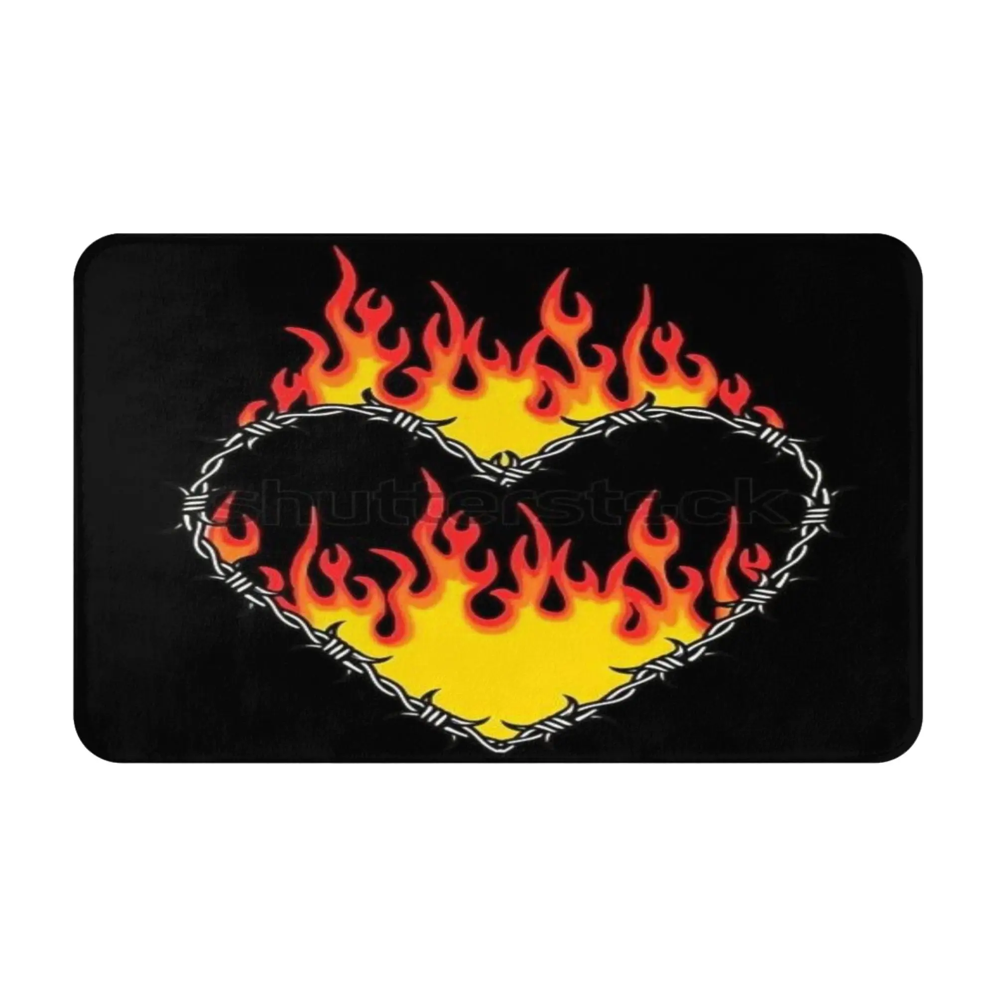 Flame Burning Heart Art Print Non-slip Doormat Kitchen Mat  Hallway Indoor Home Decorative