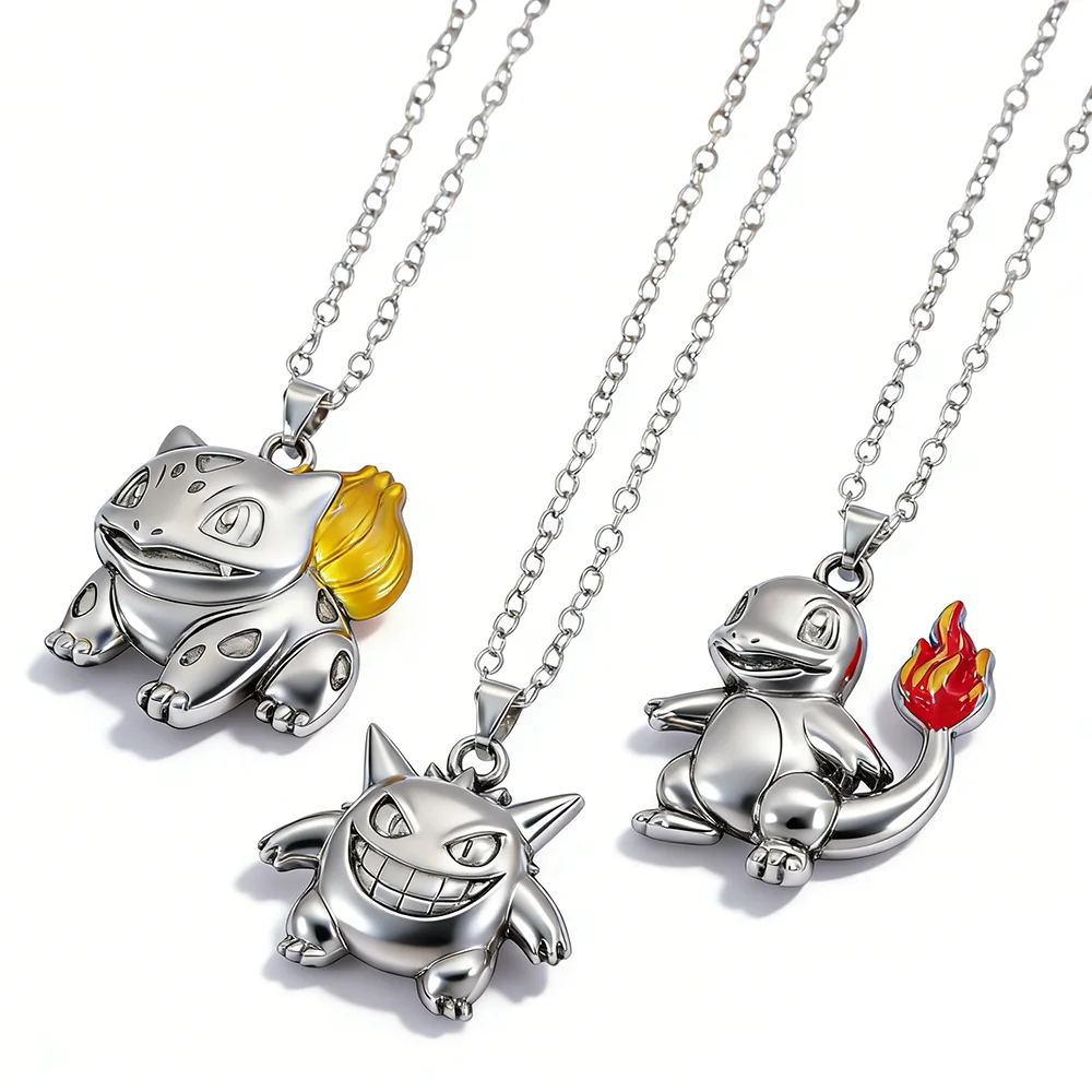 Trendy Anime Monster Charm Necklace with Charmander and Gengar