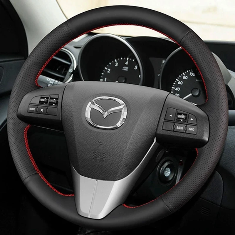 Black PU Artificial Leather Hand-stitched Car Steering Wheel Cover For Old Mazda 3 Mazda 5 Mazda 6 2003-2015