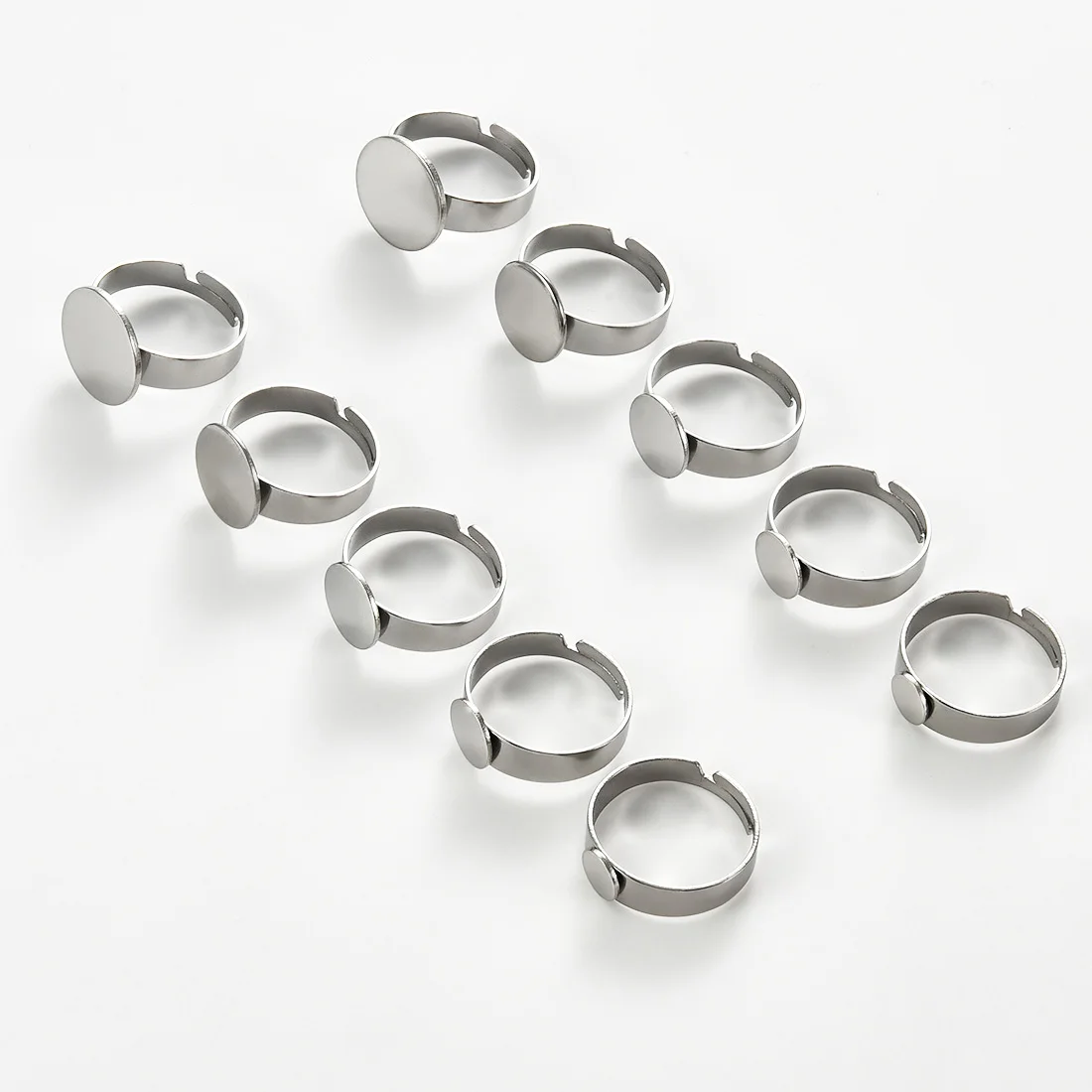 10Pcs Stainless Steel Adjustable Blank Rings 6/8/10/12/14MM Flat Adjustable Cabochon Bezel Finger Ring Trays DIY Jewelry Supply