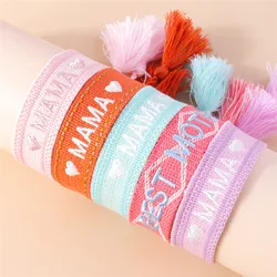New Boho Adjustable Woven Rope Bracelets Bangle Embroidery Braided Tassel Best Mom Mama Bracelets for Mother's Day Jewelry Gifts
