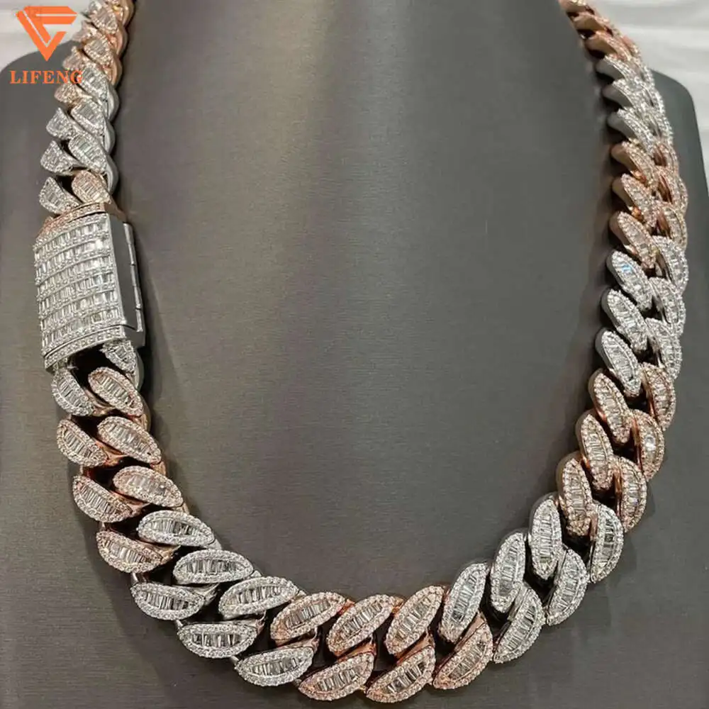 Custom Big Chain Necklace 18mm 20mm 925 Sliver Rose Gold Plated Vvs Buagatte Moissanite Miami Cuban Liink Chain Hip-hop Neckla