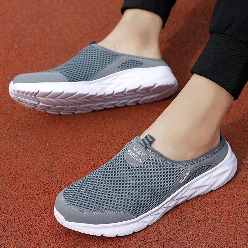 Summer Men's Semi Slippers Mesh Breathable Casual Shoes Lazy People's Foot on Men's Shoes Sports Style Sandals Anti Slip Beach