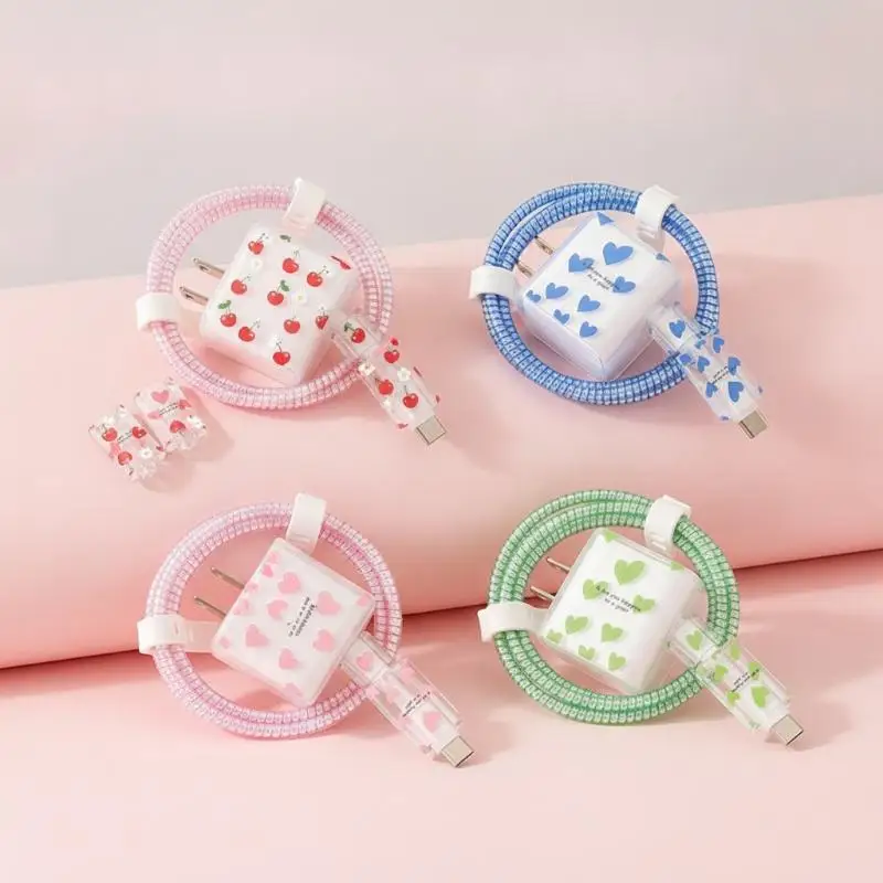 1 Set Cute Love Original USB Cable Protection Cover Anti-Break Charger Cord Protector Case for Mobile Phone Cords