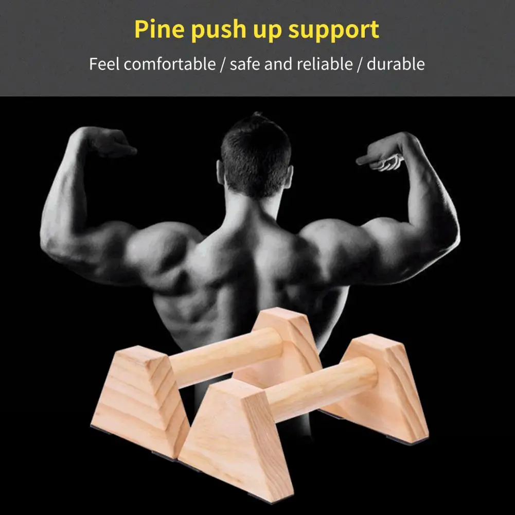 1 Pair Useful Push-up Handle Rubber Pad Wood Parallettes Lustred Clear Texture Anti Slip Bottom Push-up Handle