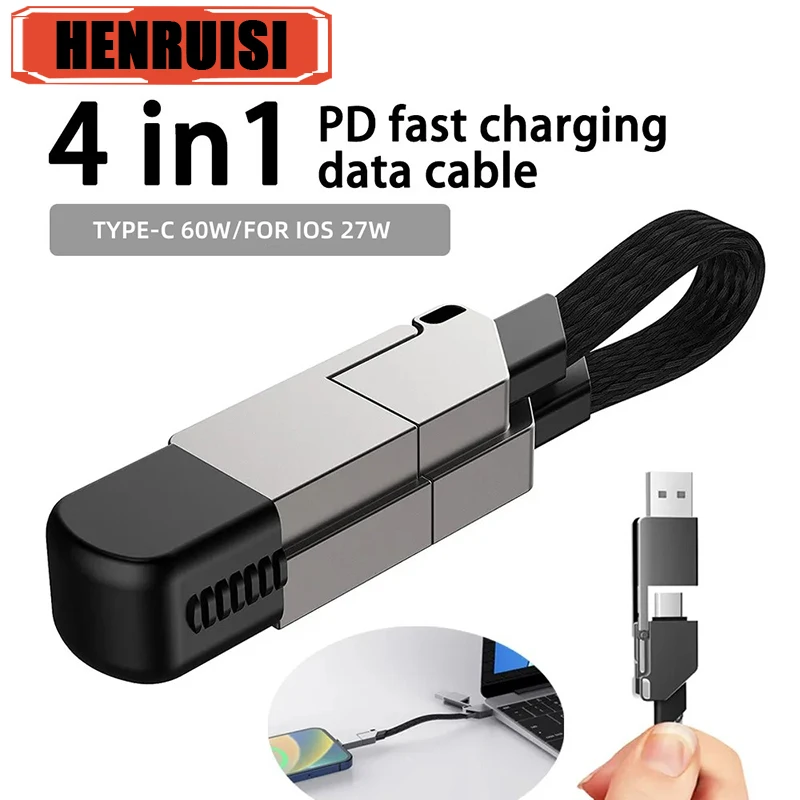 60W Magnetic Data Cable PD Fast Charging Type-C  4 in 1 Multifunctional Nylon Braided Cord For IOS Huawei Xiaomi Tablets Laptops