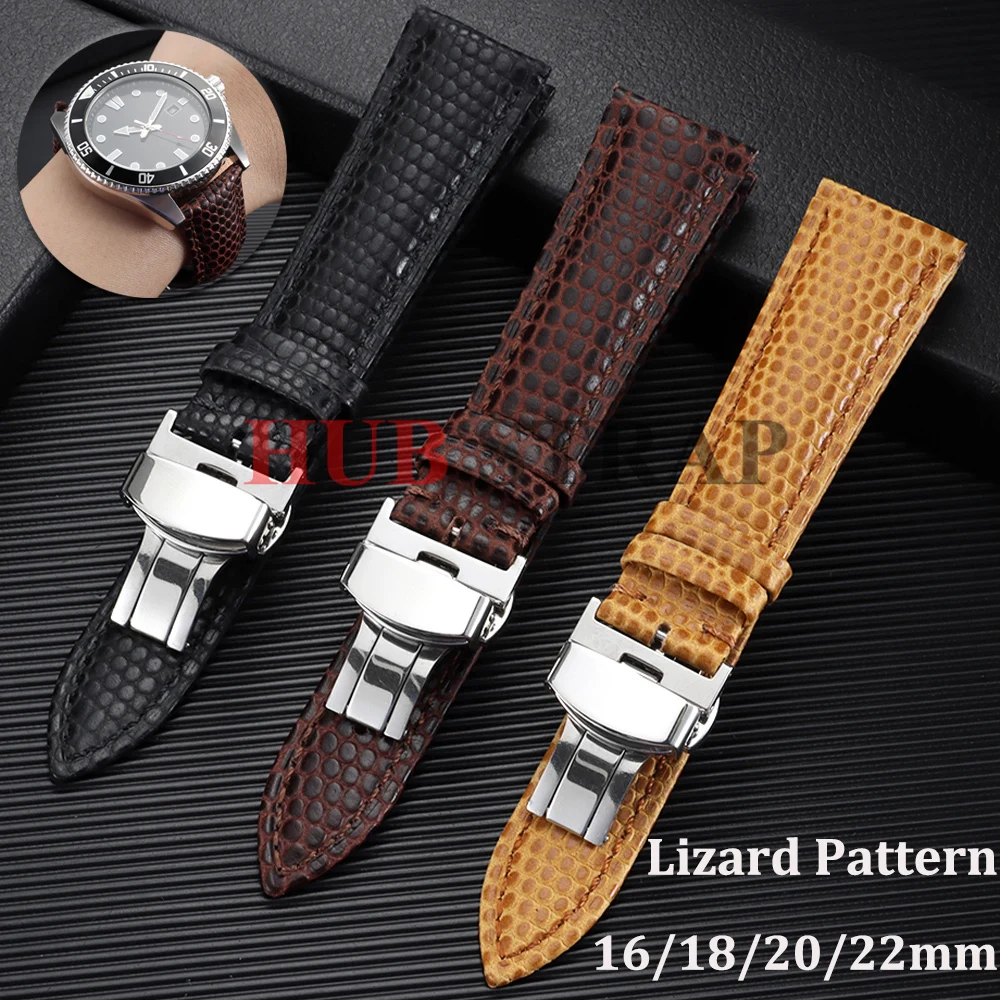 16mm18mm 20mm 22mm Lizard Pattern Calfskin Leather Watchbands Business Replace Watch Band with Butterfly Buckle Wristwatch Strap