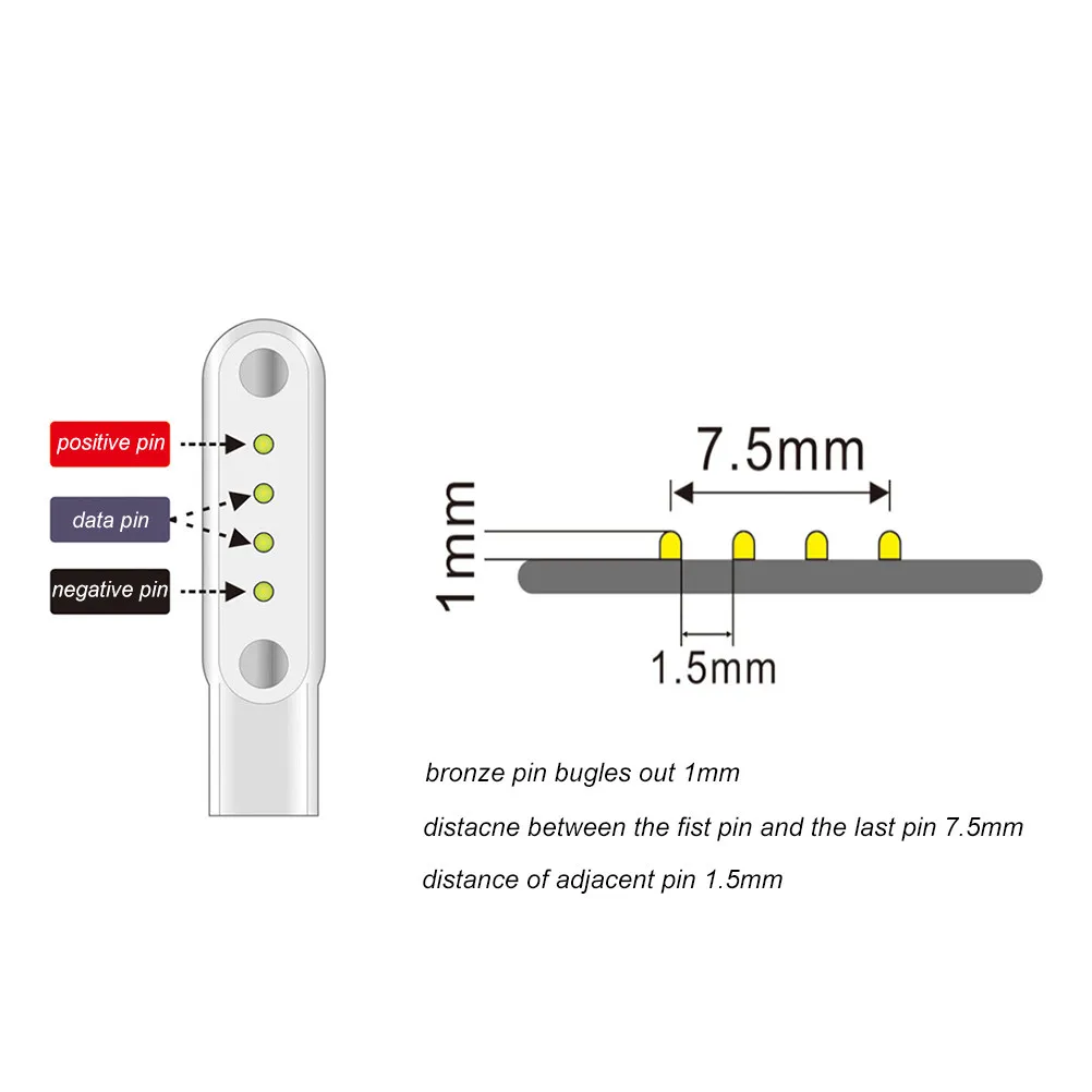60Cm USB Watch Charging Cable Magnetic Absorption High Durability PVC Jacket Aluminum Tip for Gt88 K88h Kw08 Smart Watch Charger