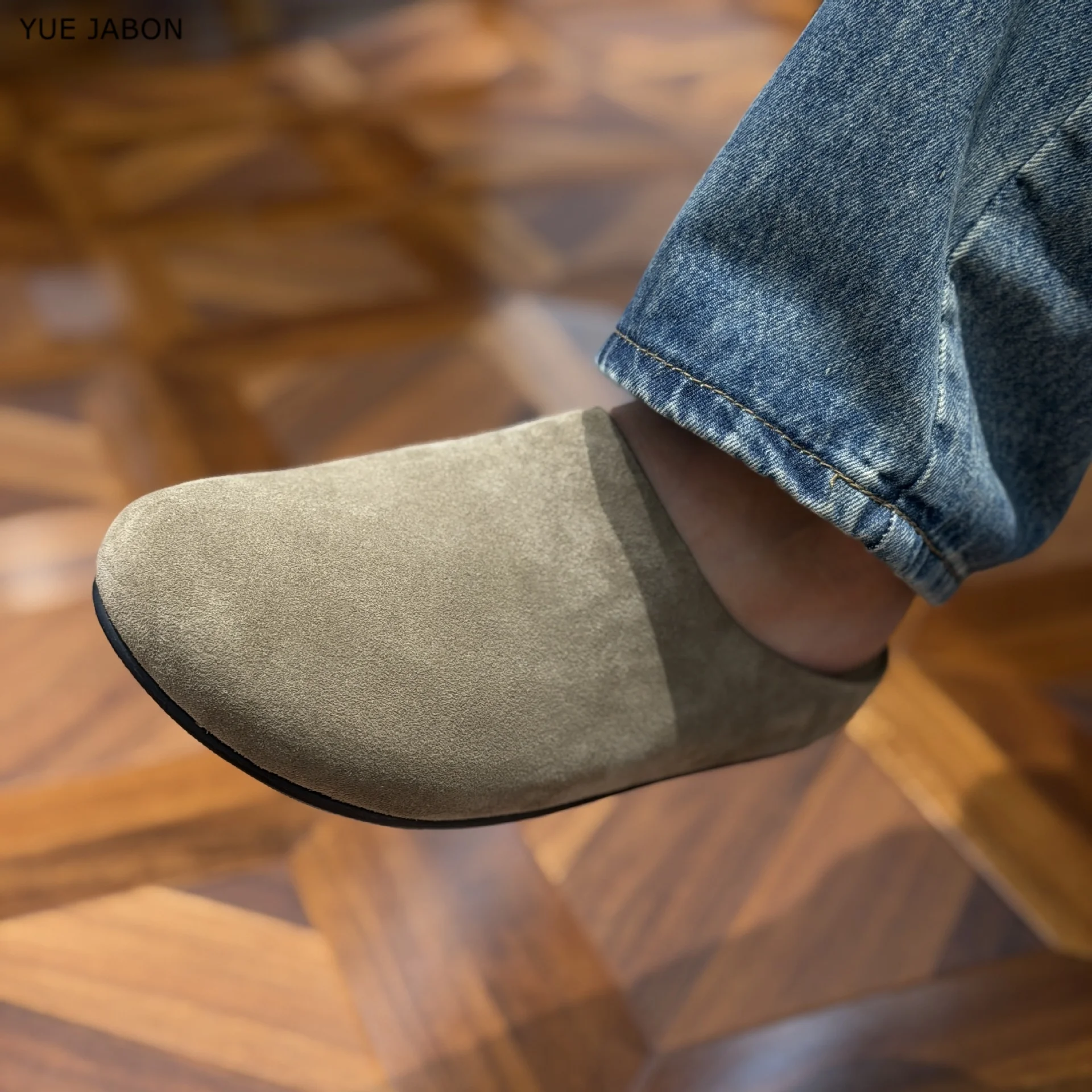 New Men British Style Loafers Moccasins Cow Suede Genuine Leather Fashion Men's Casual Slingback Shoes Mens Outdoor Boken Shoes