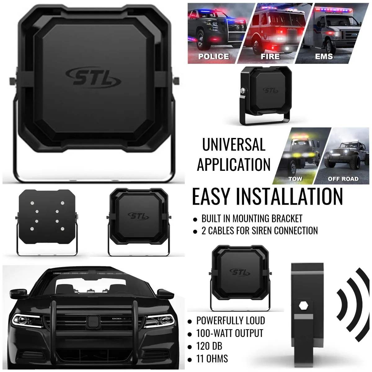 

Icon 100-Watt Siren Speaker, Compact Black High-Performance for Emergency Vehicles