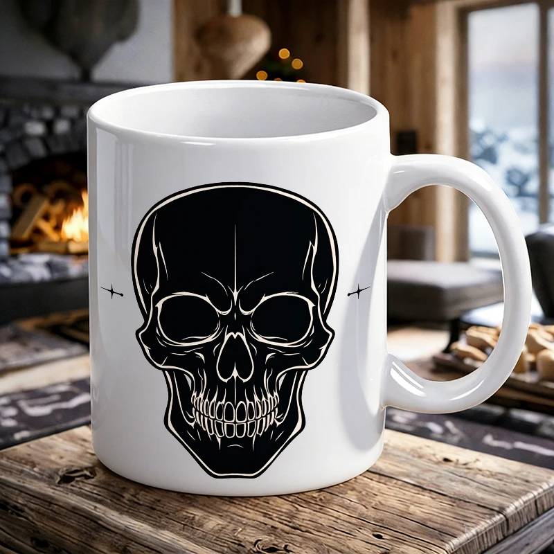 

1PCS Dark Line Skull Ceramic Cup, Coffee Cup, Milk Cup, Office Tea Cup, Drinking Cup, Fade-Resistant, Gift for Friends
