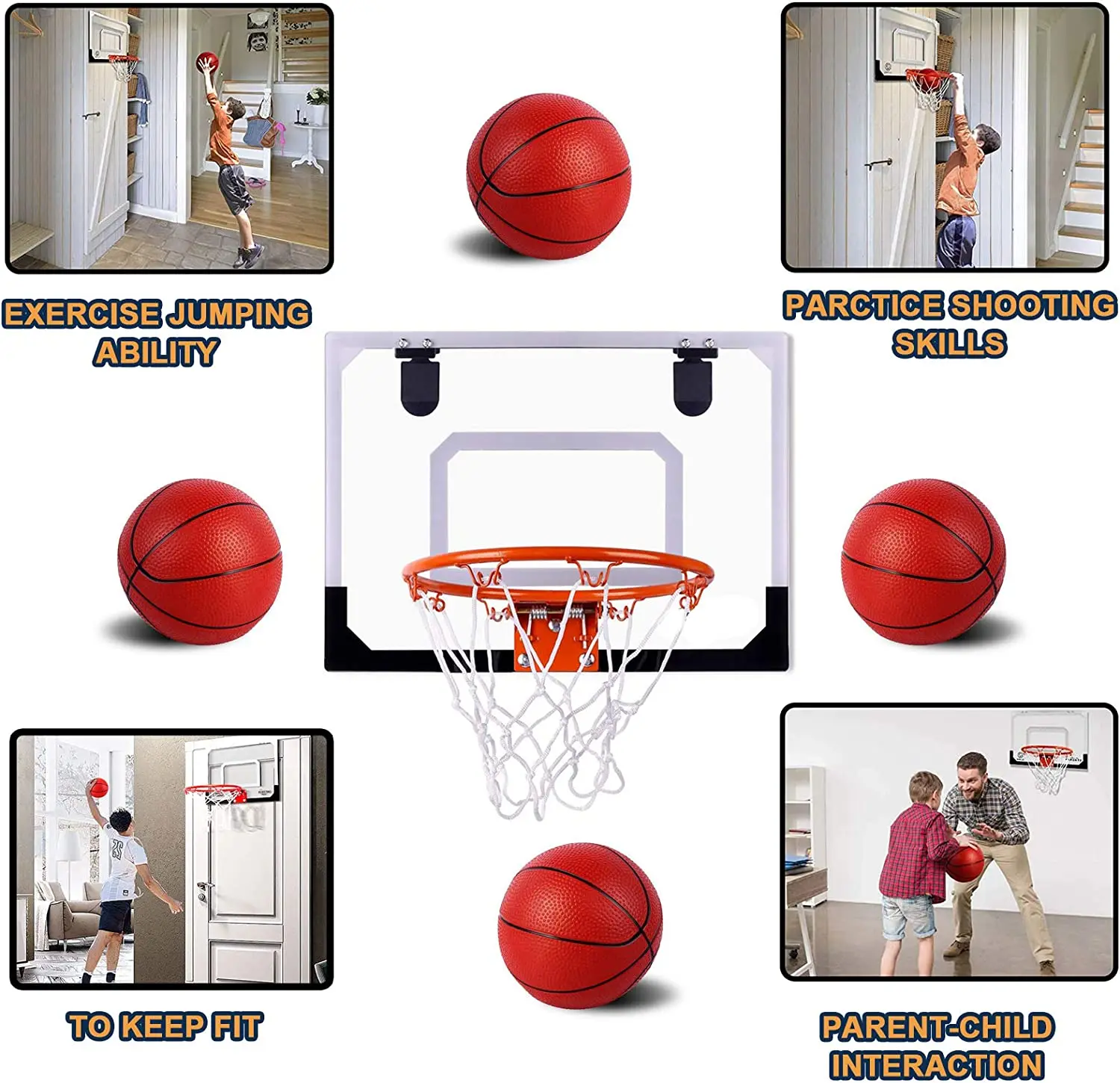 Mini panier de basket-ball pour enfants, petit panier de basket intérieur pour porte, ensemble de jeu de sport de balle de tir mural et de salle