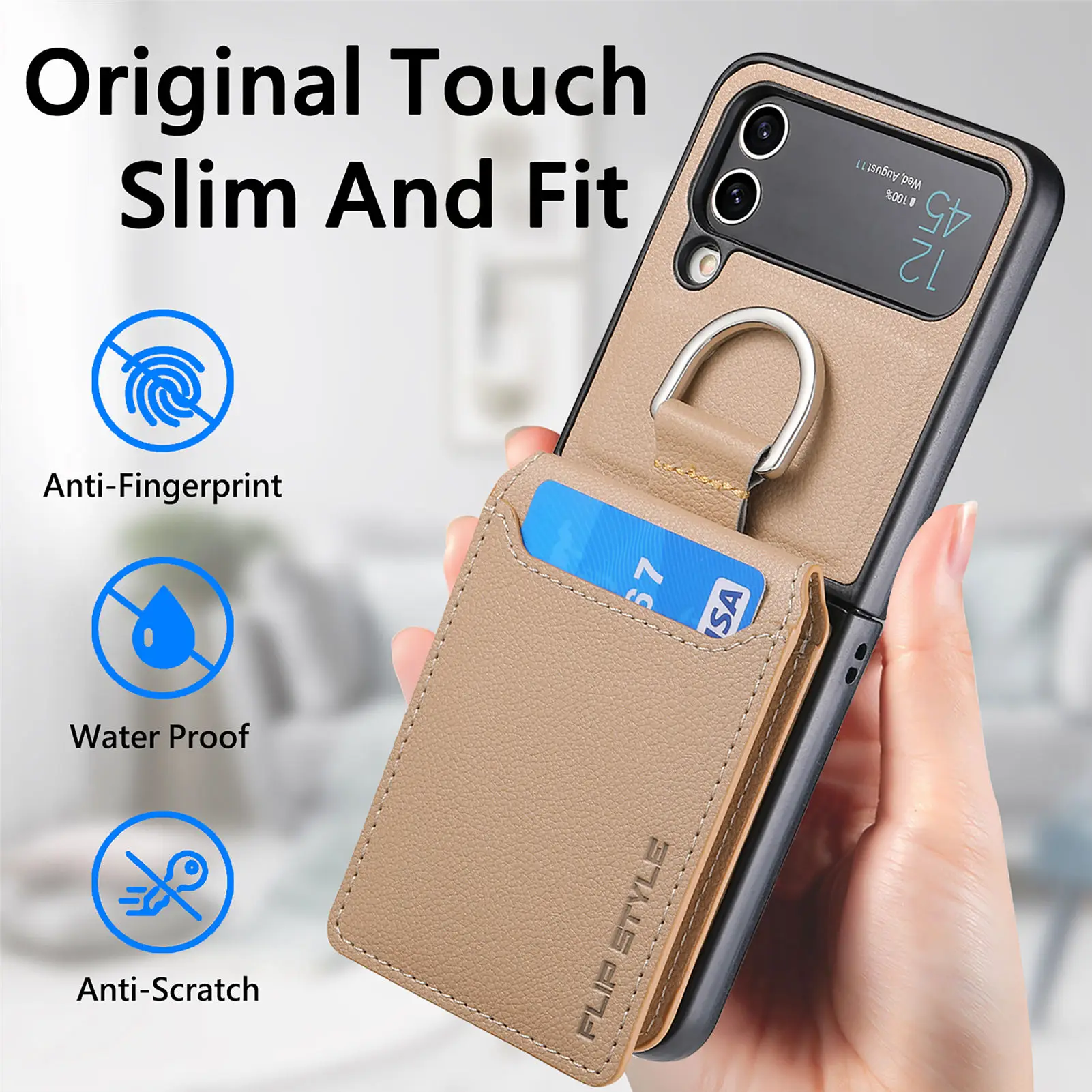Vertical Cards Solt Magnetic Wallet Ring Holder Leather Case for Samsung Galaxy Z Flip 8 7 FE 6 5 4 Flip4 5G Zflip4 Stand Cover