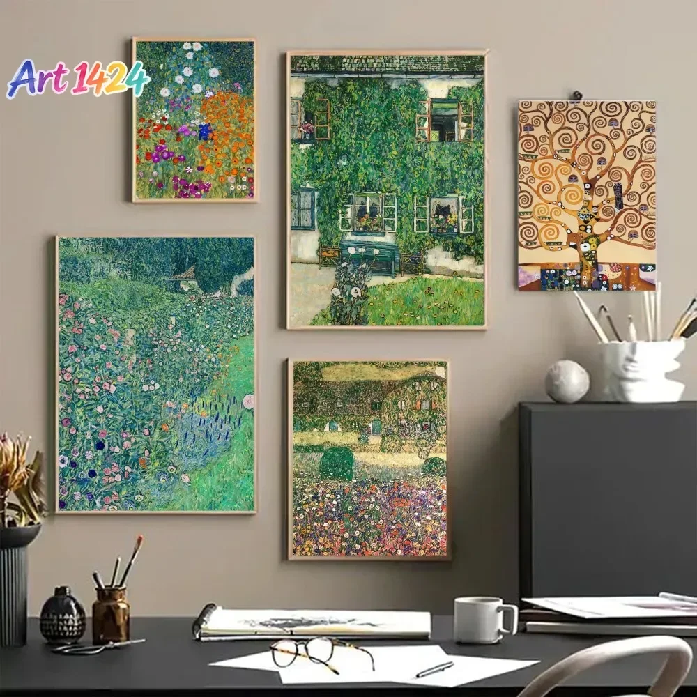 Classic Gustav Klimt Whitepaper Poster Fancy Wall Sticker for Living Room Bar Decoration Decor Art Wall Stickers