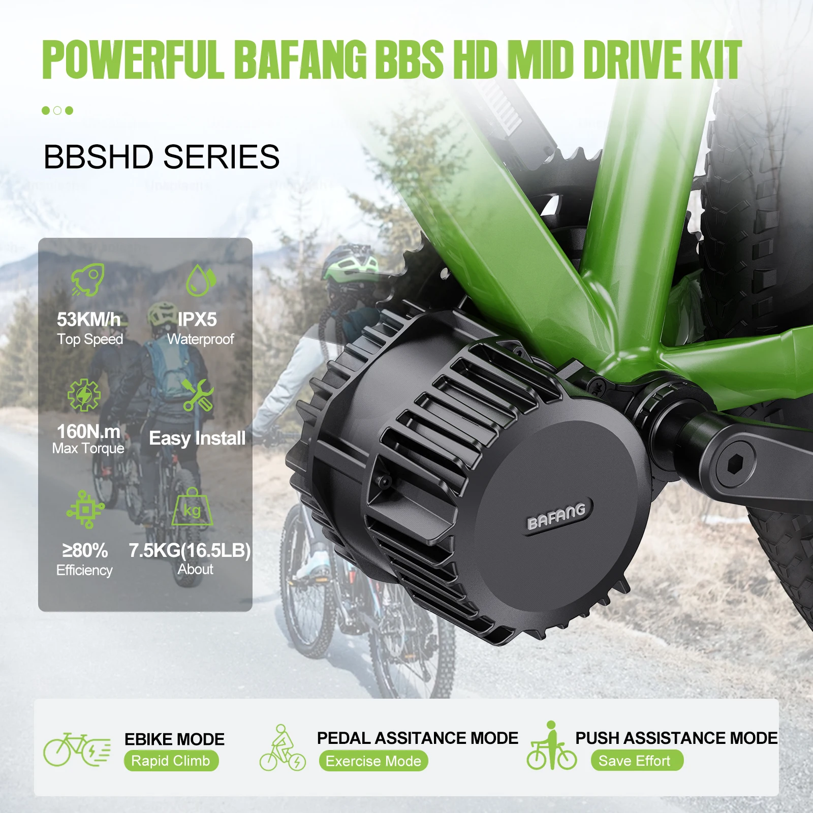 Bafang 강력한 자전거 엔진 전기 자전거 변환 키트, 미드 드라이브 모터, BBSHD, BBS03, BB 68 100 120mm, 48V, 52V, 1000W