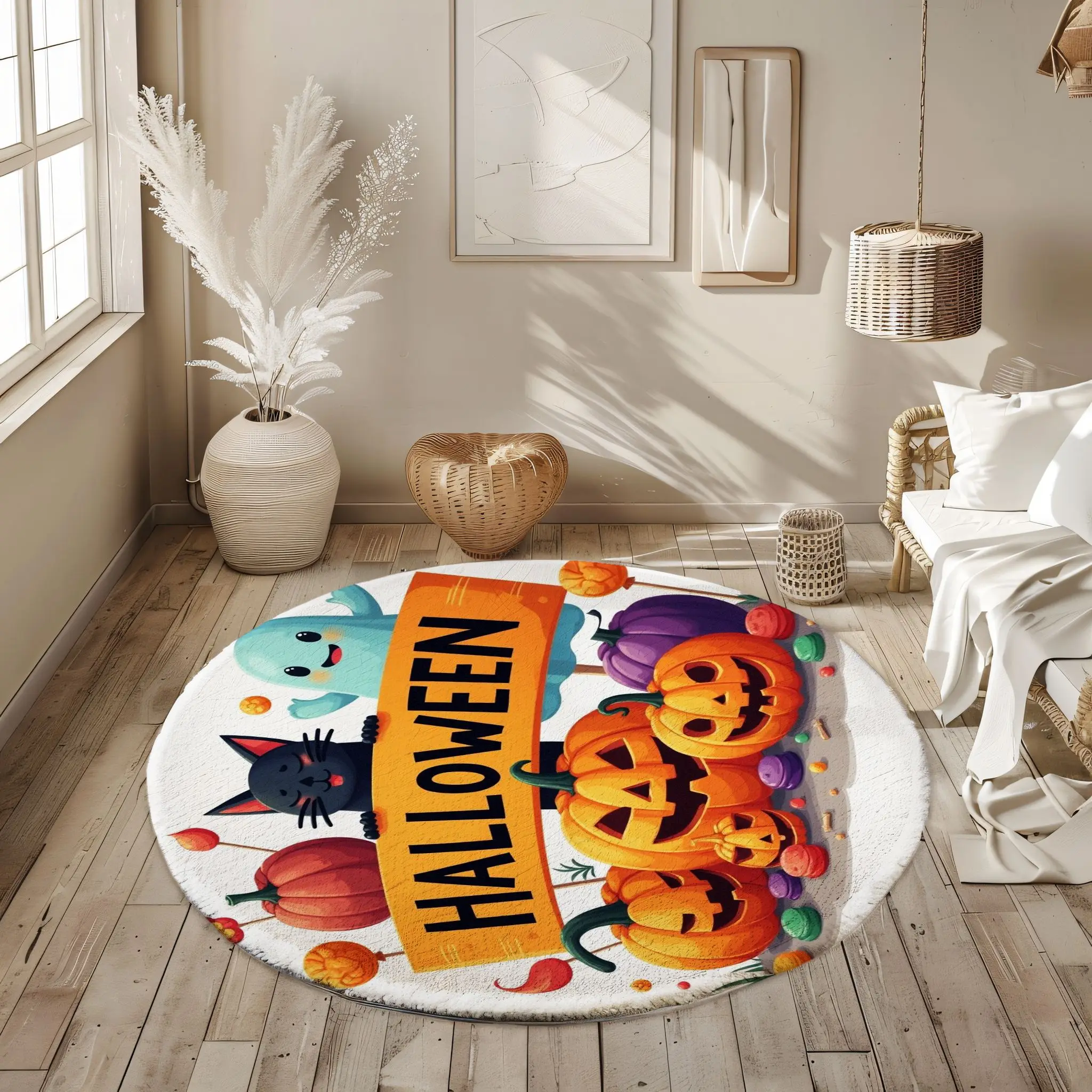 

VIKAMA FYR Unusual Halloween Circular Carpet - Terrifying Party Living Room/Bedroom Sofa Coffee Table Cushion Home Decoration