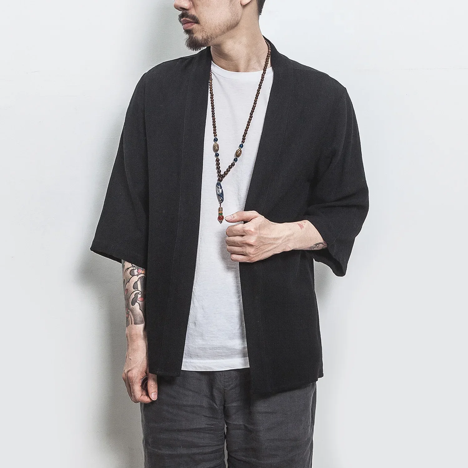 2024 Fashion Men's New Cotton Linen Shirt Jacket Japanese Kimono Casual Streetwear Men's Slit Coat Top 5XL