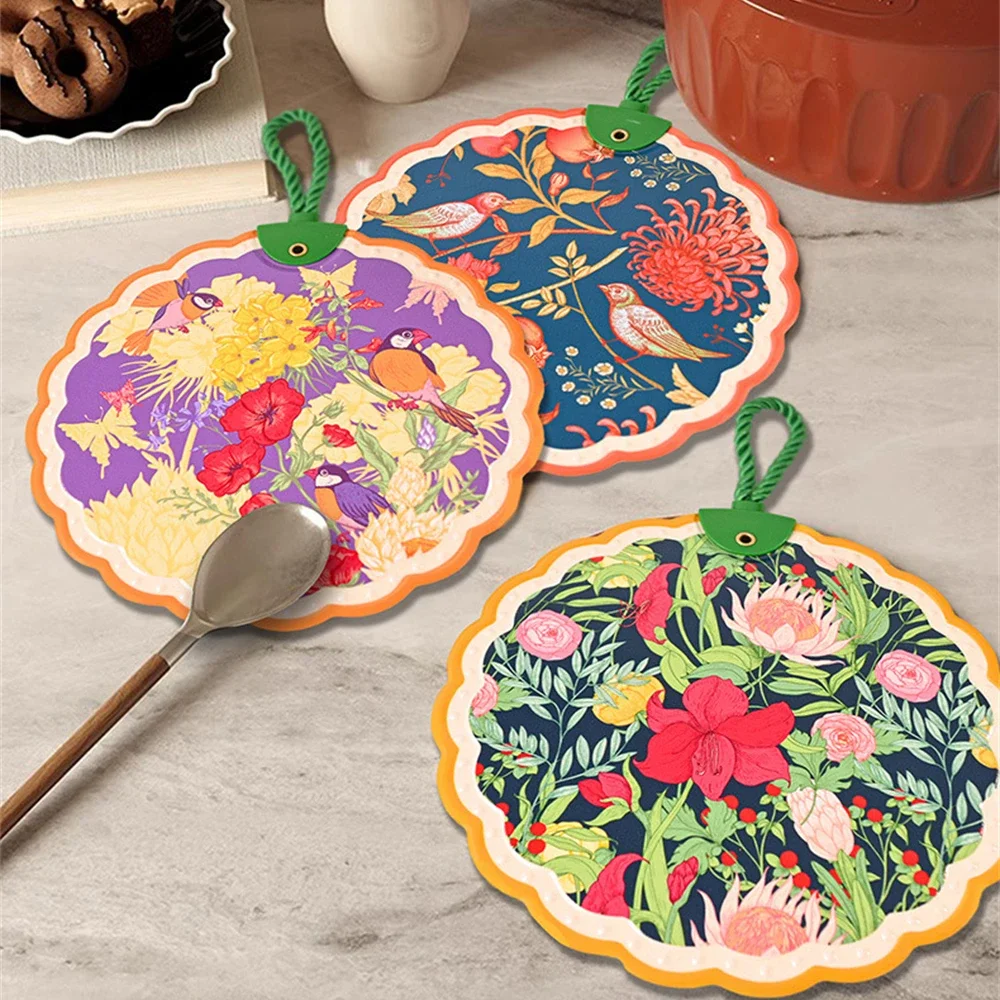 Home Creative Ceramic Rope Insulation Pad Plant Printed 4-piece Set Gift Box Kitchen Supplies Insulation Pad Cork Base Meal Mat