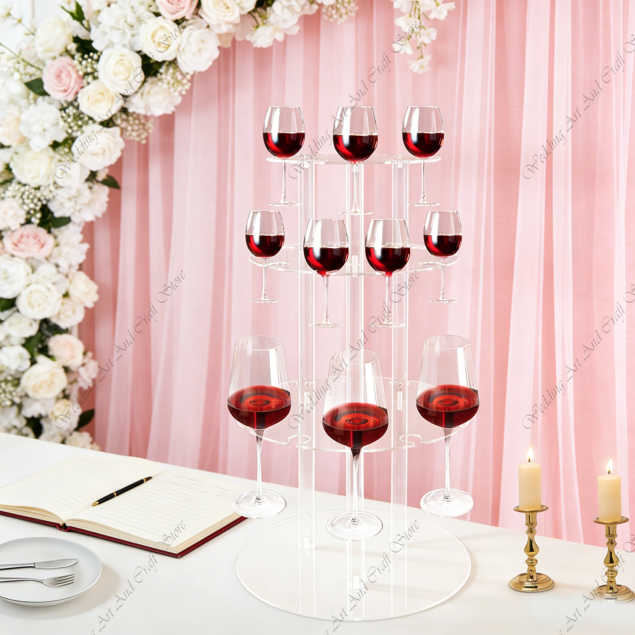10pcs f30 65cm 3 Layer Round Acrylic Champagne Tower Clear Acrylic Wine Rack Storage Rack Wall Stand for Wedding Decor ivy 707