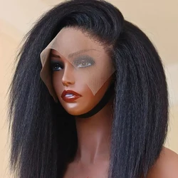 Peruca dianteira com laço Bob curto para mulheres negras, cabelo sintético reto Yaki, fibra de alta temperatura, linha fina natural