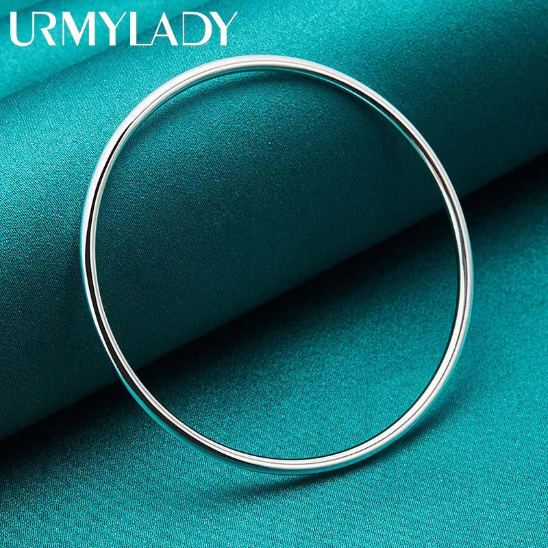 Urmylady-女性用の滑らかな円形のチャームブレスレット,925スターリングシルバー,直径3mm,7.0cm,ウェディングジュエリー,ファッションブレスレット