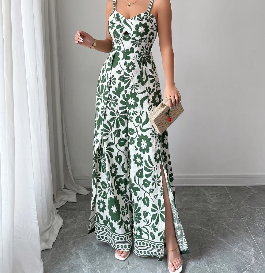 Women's Printed Long Jumpsuit Female Daily Casual Clothing Beach Style Contrasting Female Fashion Elegant Wide Leg Jumpsuits