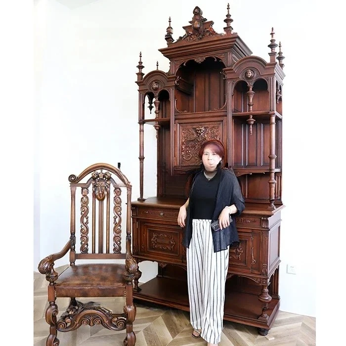 AAG French Medieval Solid Wood Tenon And Mortise Wine Cabinet, Decorative Cabinet, American Home Retro, Entrance Cabinet