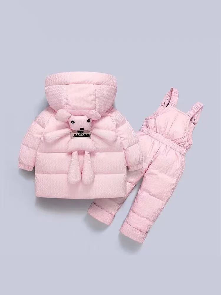 Nuovo stile bambini piumino vestiti set neonate due pezzi addensato cappotto + pantaloni 1-4 anni bambino ragazzo capispalla invernale