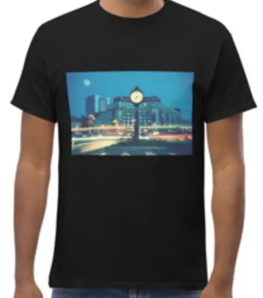 

Busy City Street At Night With Vintage Street Clock Graphic T-Shirt