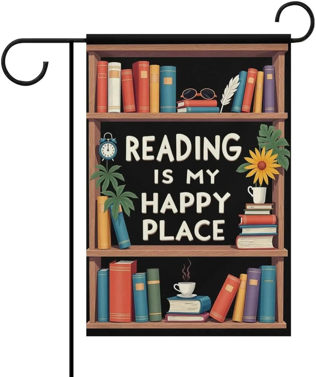 Holiday Theme 12x18 inch Garden Flag - Reading Is My Happy Place Book Lovers Non Fade Resistant Parade Flag for Outdoor Gard SSL
