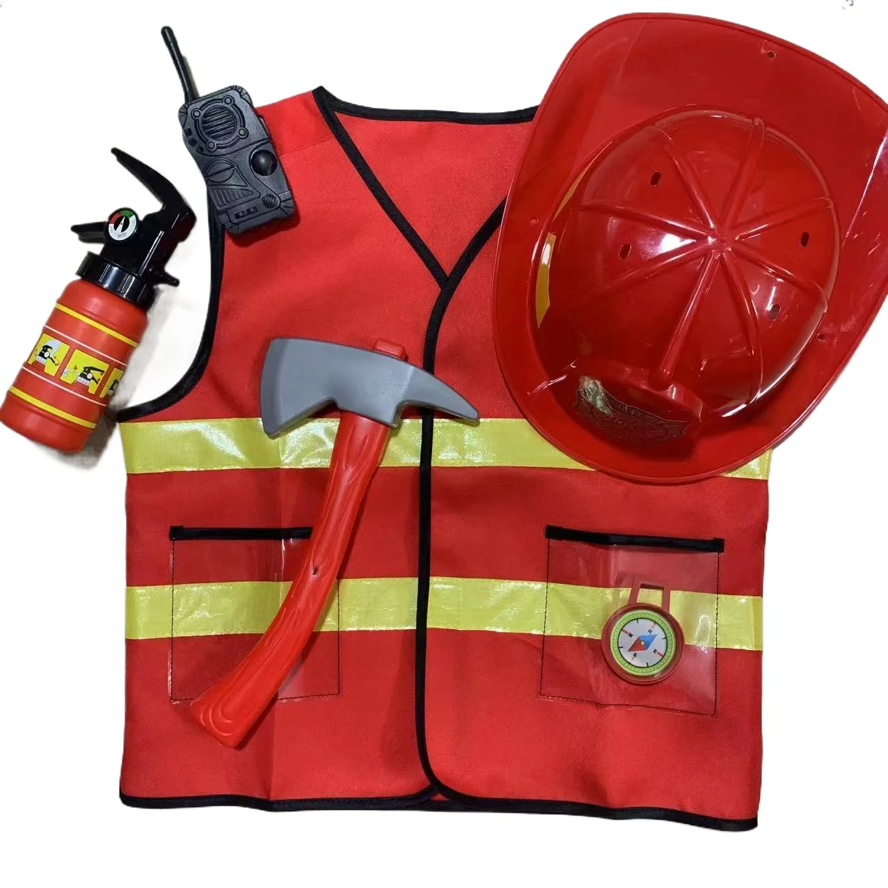 Kids Firefighter Cosplay Little Fireman Firemen Costume For Boy Child Halloween Carnival Party Red Fire Drill Costumes Hat Kit