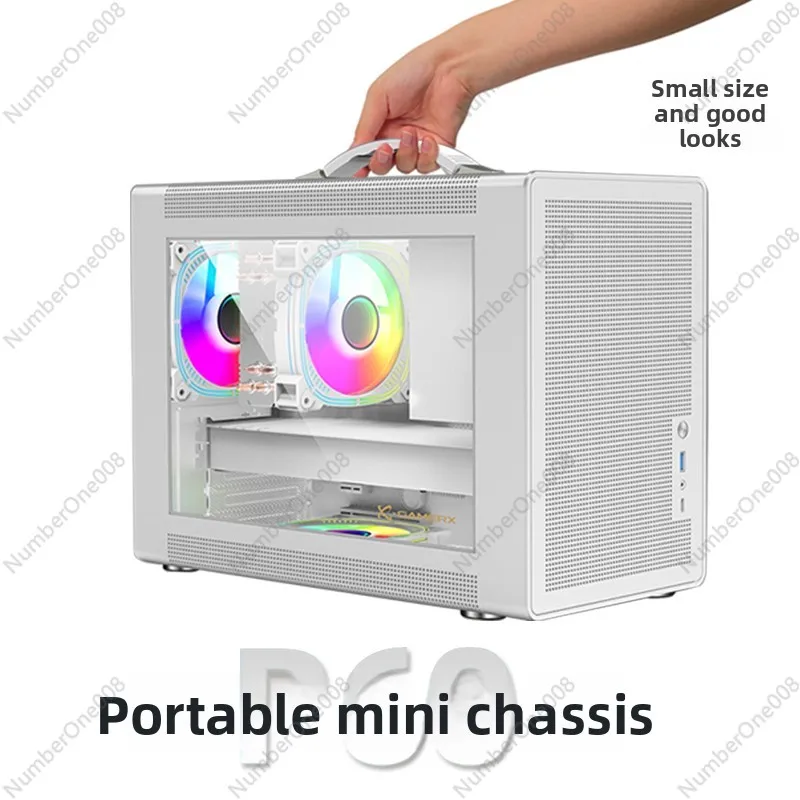 P60 Portable MATX Computer Case, Tempered Glass Side Panel with Handle, Supports 350mm GPU & Type-C, Mini ITX Compatible