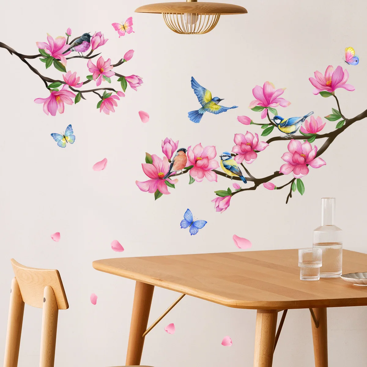 30*90cm Peach Blossom Branch Bird Wall Sticker Children's Room Living Room Bedroom Study Wall Decoration Mural Wall Pvc Sticker