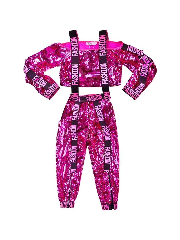 Kids Hip Hop Danskleding Rose Pailletten Meisjes Jazzdans Kostuums Stijldansen Plank Drum Prestaties Kleding Outfits