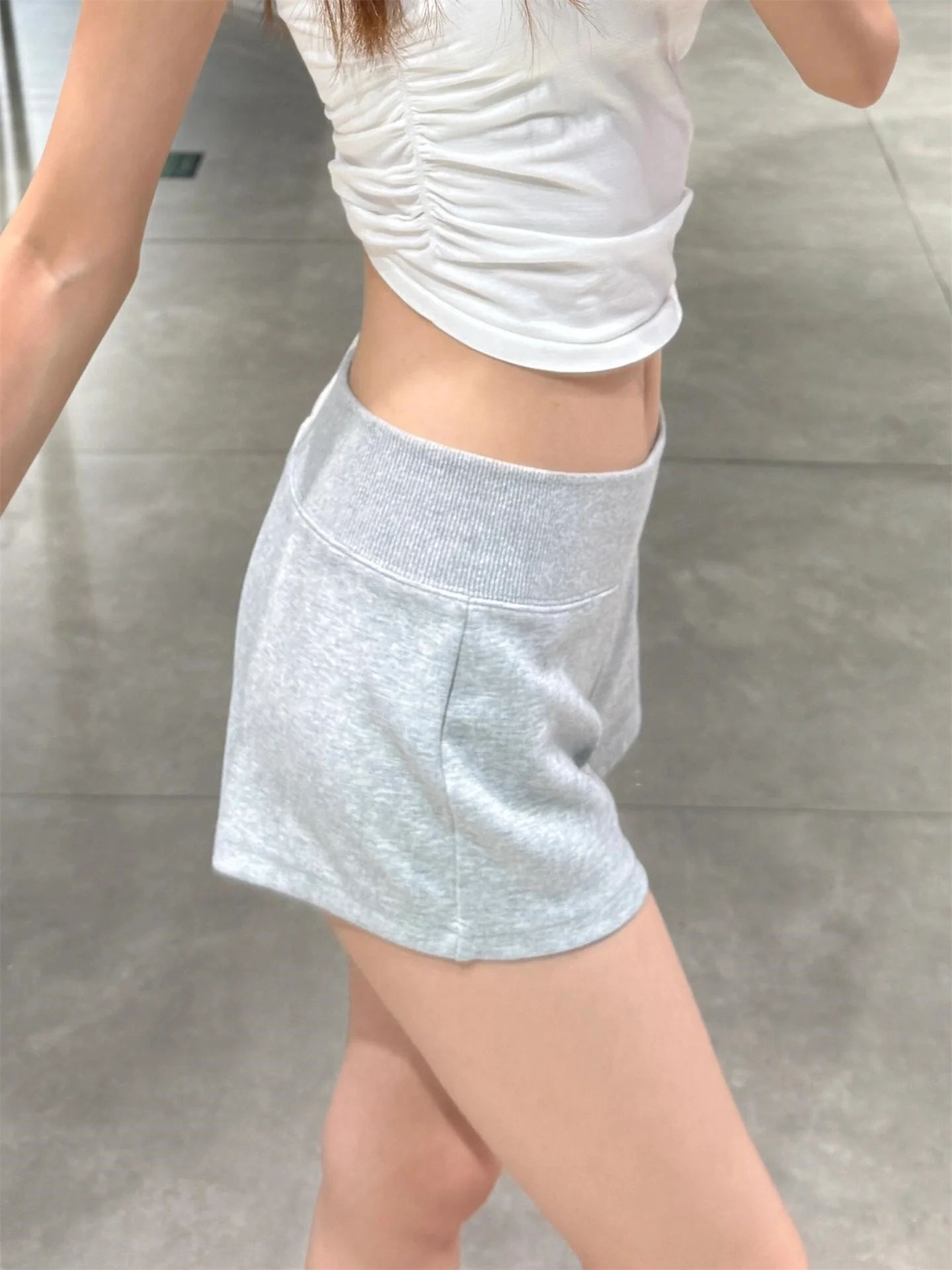 Grey Spicy Girl Sports Shorts Women's plus Size Summer New Small Drawstring Yoga Bodycon Slim Low Waist Hot Pants