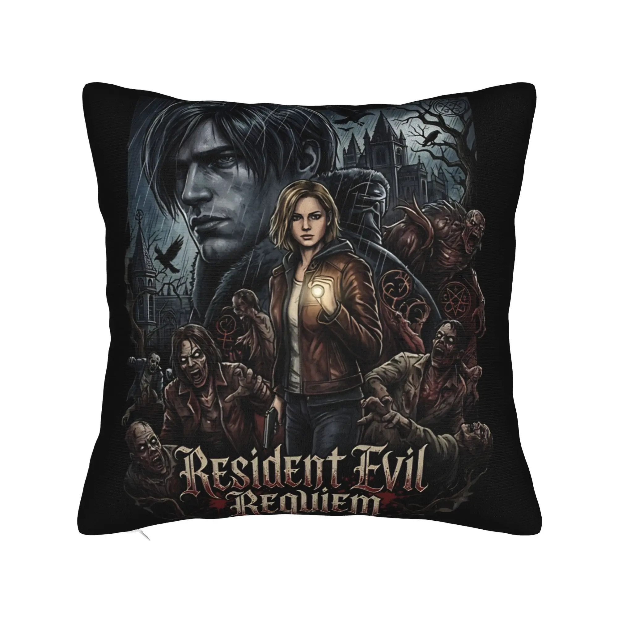 Leon Grace Residents Evils Requiem Duo Fan Art Pillow Case  Soft Pillow Cover For Living Room Bed Chair Kawaii Cushion Cover