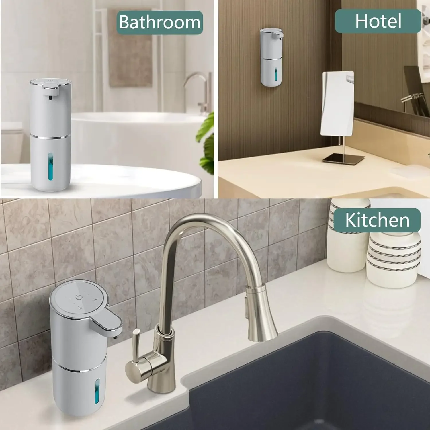 Dispensador de jabón para baño, cocina, 380ml, Sensor sin contacto, lavado inteligente de manos, dispensador automático de jabón de espuma ajustable de 4 niveles