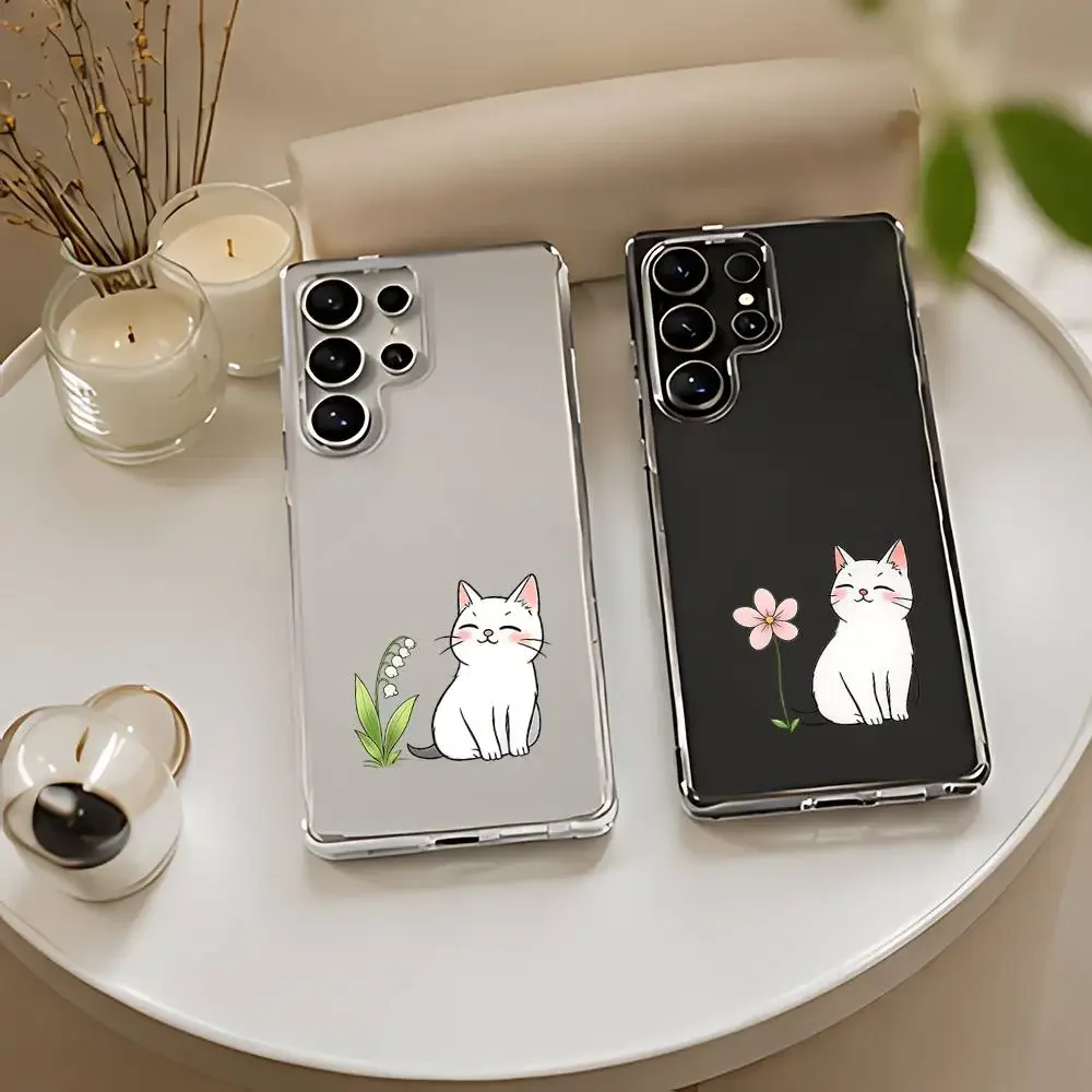 Kitten Flower Silicone Case For Samsung Galaxy S21 S22 S23 S24ULTRA S25ULTRA FE Ultra Plus5G A52S S26 Soft TPU Cover