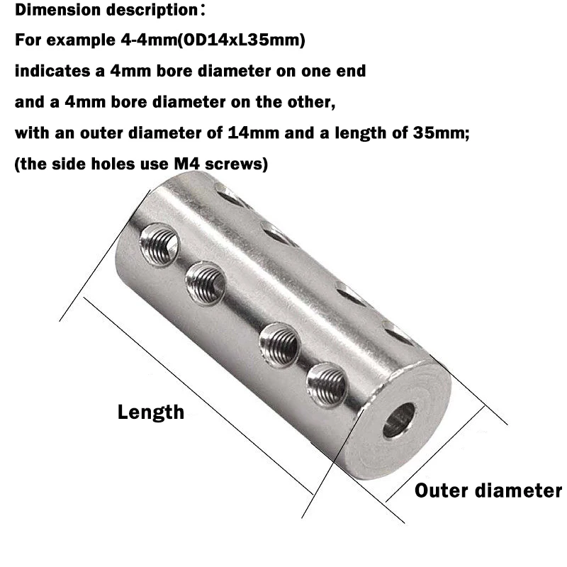 1pcs Long Rigid Coupling Bore 4/5/6/6.35/7/8/10mm 45# Steel Motor Shaft Connecting Connection Coupler for 3D Printers Motor
