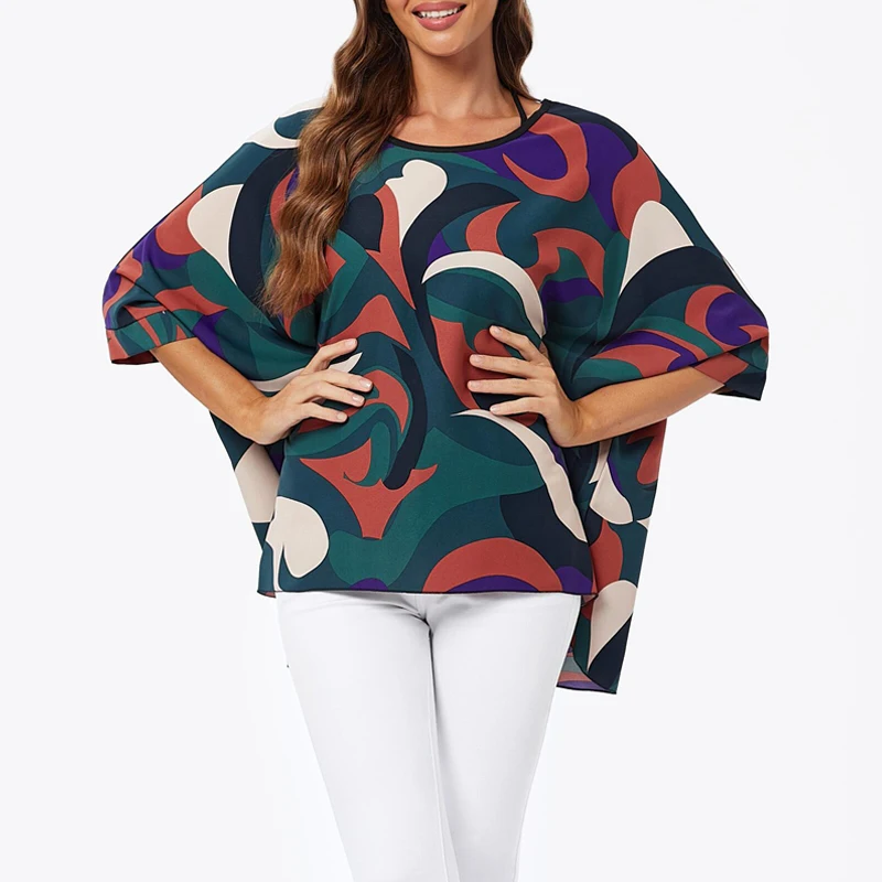 BHFlutter 4XL 5XL 6XL Plus Size Women\'s Shirt 2023 New Print Sexy Off Shoulder Bohemian Summer Top T-shirt Casual Chiffon Shirt