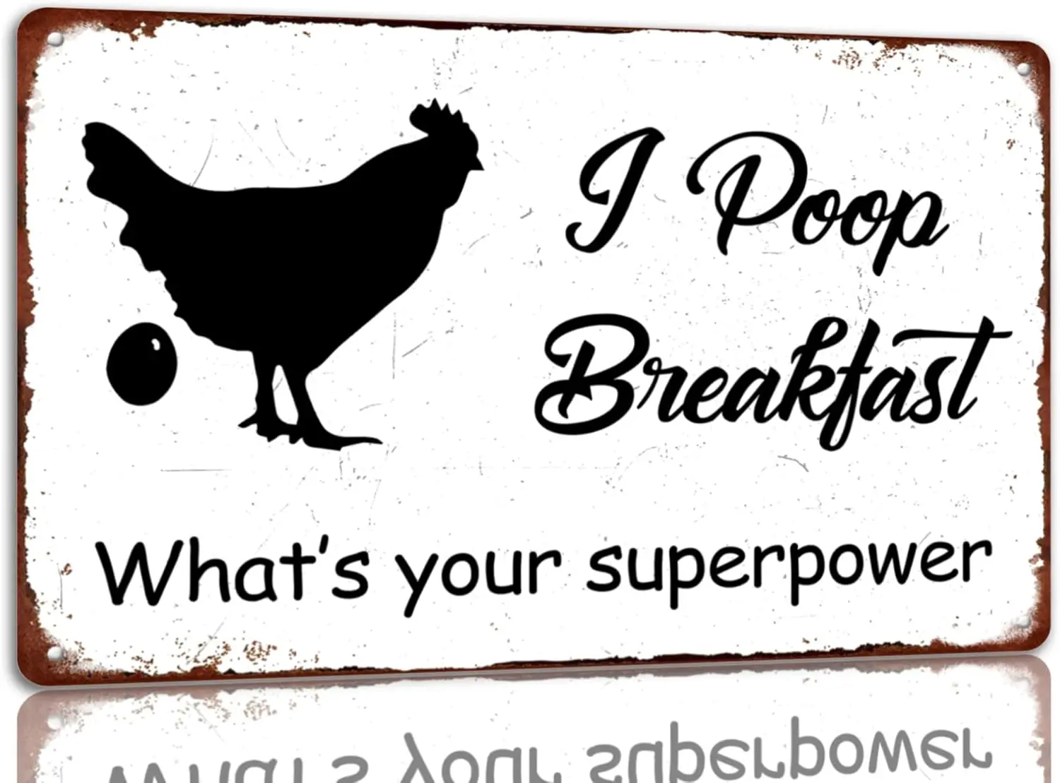 I Poop Breakfast Whats Your Superpower Tin Funny Chicken Metal Sign Farmhouse Vintage Wall Decor For Coop Kitchen -alumi