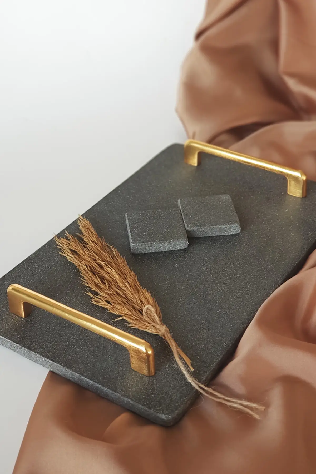 

Alt-real black basalt marble promise/engagement tray 2 pcs rings-gold handle luxury 2022 tray Tea tray Tea tray tray