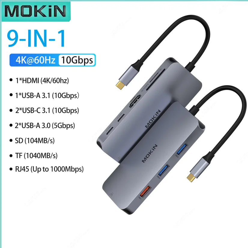 

MOKiN 7 в 1, док-станция USB C Hub Dual DisplayPort DP HDMI 4K60HZ VGA USB 2.0, многопортовый адаптер для ноутбука MacBook