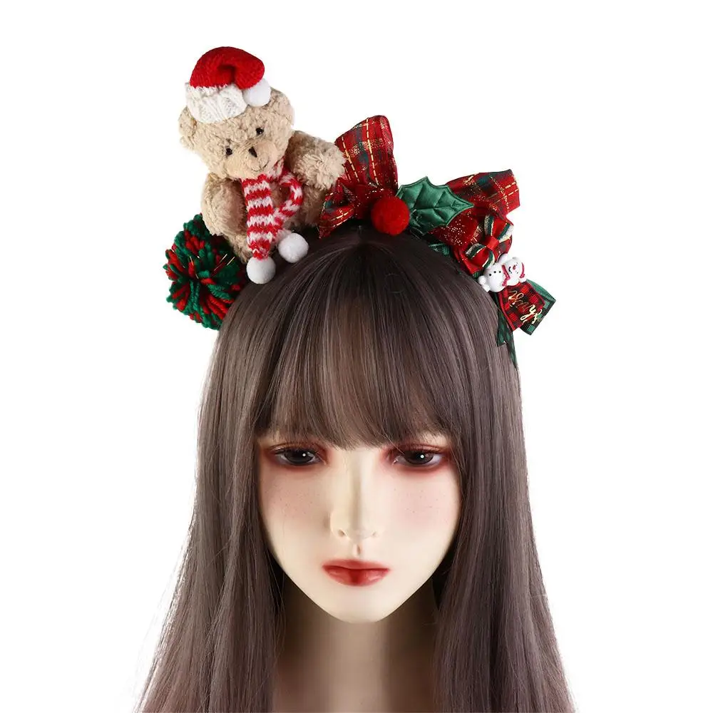 Decoración navideña, diadema navideña, aro para el pelo de alce de Papá Noel, diadema con astas, aro para el pelo con lazo rojo, banda para el pelo con lazo de felpa para niña