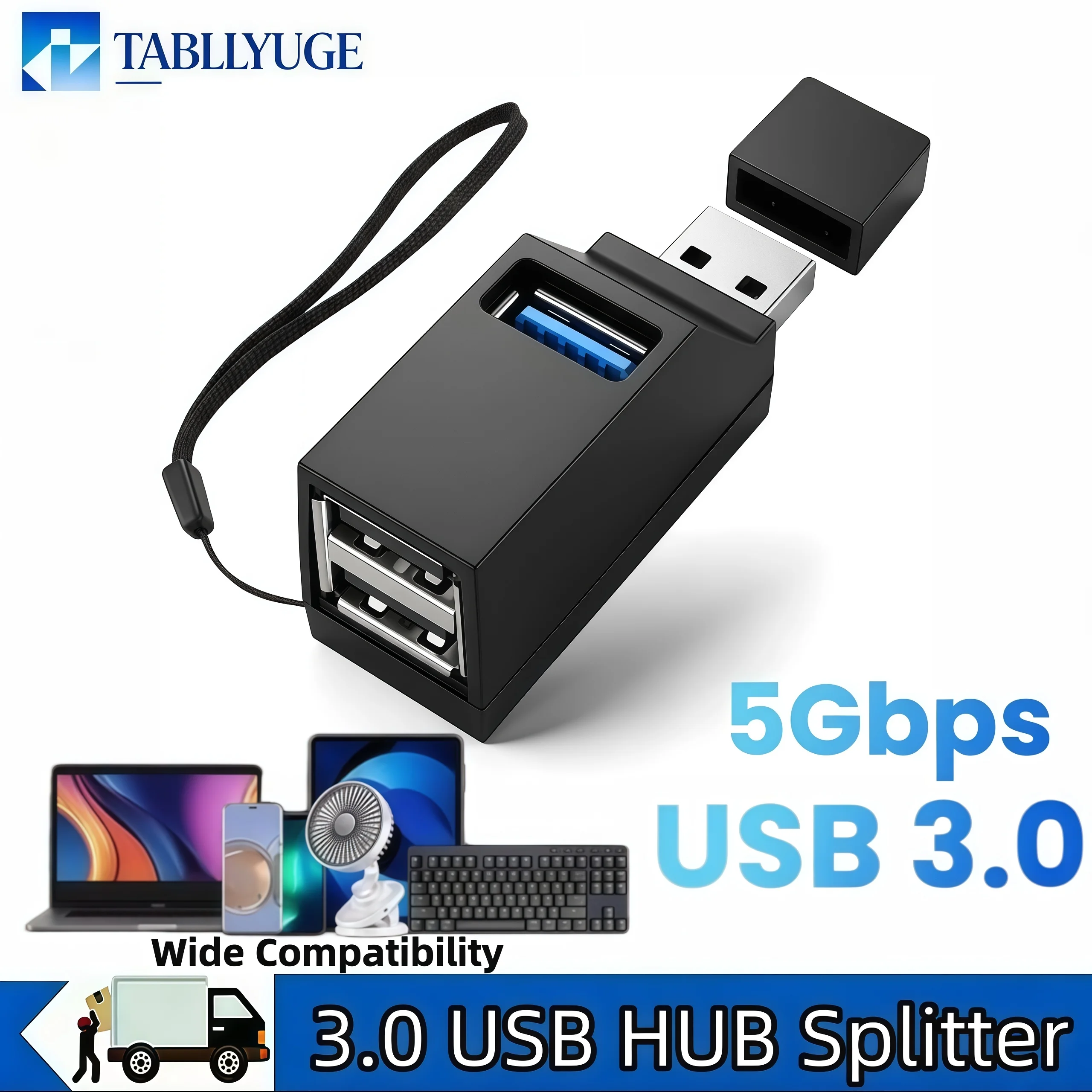 USB 3.0 Hub Adapter Expander Mini Split Box 1 to 3 ports for high-speed USB 2.0 and 3.0 expansion card readers for laptops