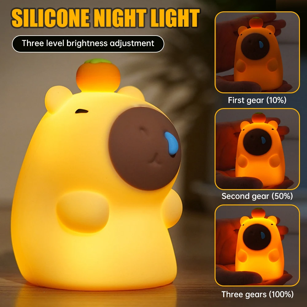 

Cute Capybara Night Light Rechargeable Baby Sleeping Light Silicone Pat Light Touch Dimming Bedside Light with Timing Function