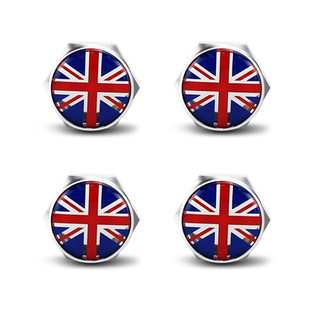 New 4 For BMW Mini Cooper JCW One S Countryman Car License Plate Frame Fixed Bolt Screw Nut Caps British Flag Emblem Accessories
