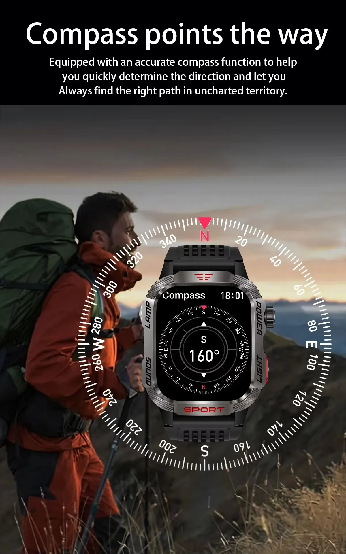 Gaines HT29 Smart Watch LED Flashlight Money Detection Lamp Compass Altitude Air Pressure 600mAh Men SOS Outdoor Sports SmartWat