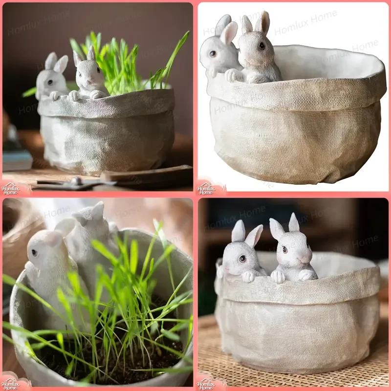 1pc Pocket Bunny Flower Pot Succulent Planter Desktop Decoration Mini Potted Plant Container Indoor Ornament Garden Accessory