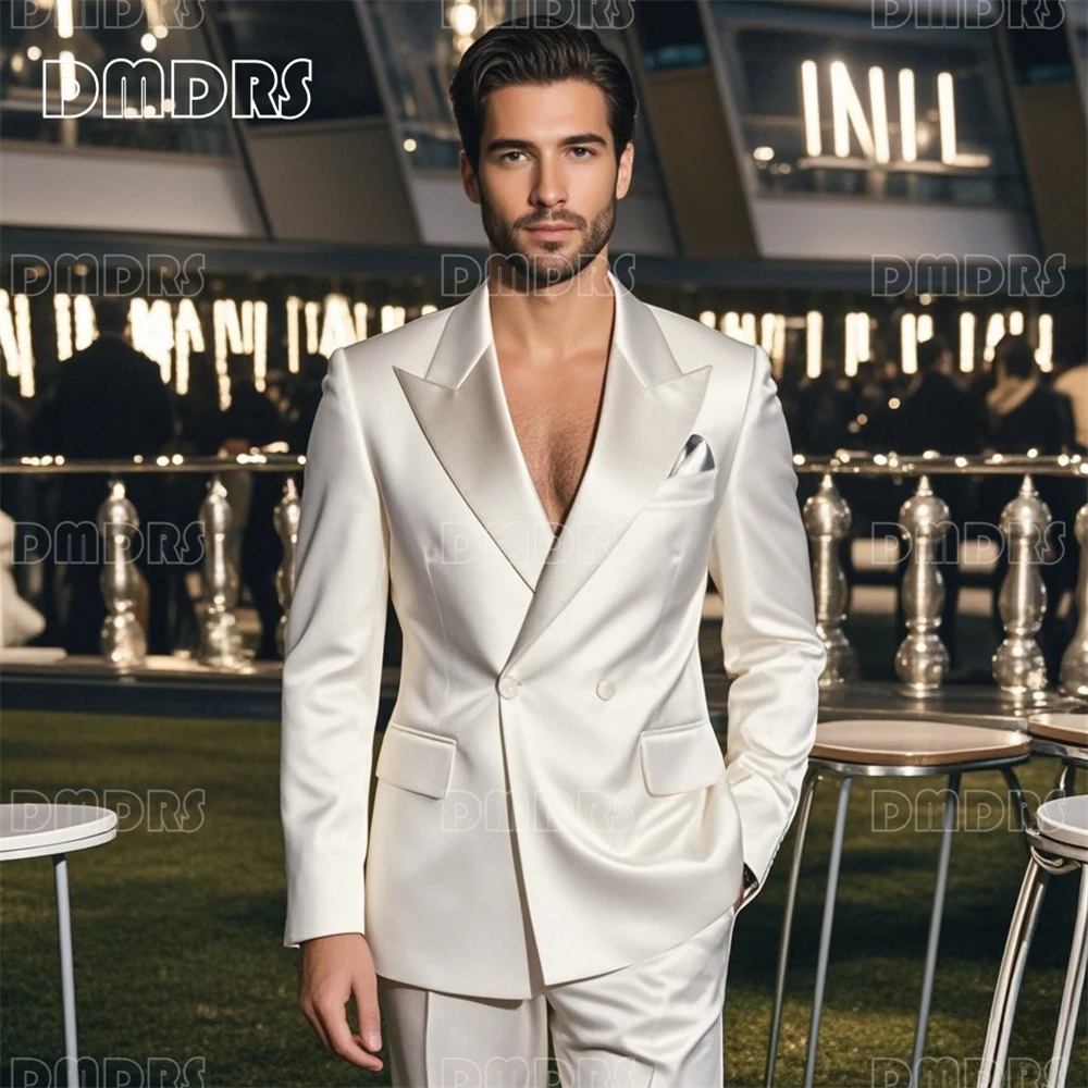 

Men's Double Breasted Satin Suit Set, Cocktail Dress Suit, Slim Fitting Tuxedo Formal Suits, Handsome, 2-Piece